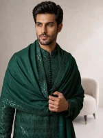 Embroidered Kurta Pajama  Luxury Emerald Green Wedding - Image 5