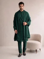 Embroidered Kurta Pajama  Luxury Emerald Green Wedding - Image 3