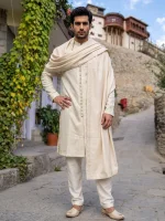 Luxury Ivory Embroidered Kurta Pajama Timeless Eastern