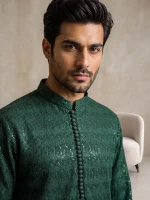 Embroidered Kurta Pajama  Luxury Emerald Green Wedding - Image 2