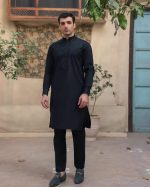 Traditional South Asian black kurta for men - Image 3
