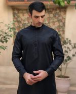 Traditional South Asian black kurta for men - Image 2