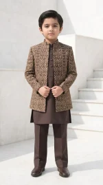 Boys Brown Embroidered Prince Coat Stunning Premium 3-Piece