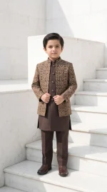 Boys Brown Embroidered Prince Coat Stunning Premium 3-Piece - Image 3
