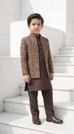 Boys Brown Embroidered Prince Coat Stunning Premium 3-Piece - Image 2