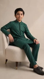 Boys Dark Green Embroidered Kurta Pajama – Stunning Custom - Image 3