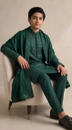 Boys Dark Green Embroidered Kurta Pajama – Stunning Custom