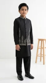 Boys Black Embroidered Waistcoat