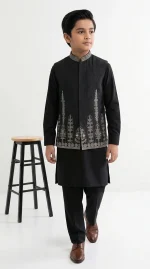 Boys Black Embroidered Waistcoat - Image 3