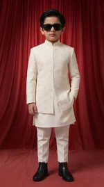 Boys Prince Coat Stunning Off White Embroidered Wedding Outfit